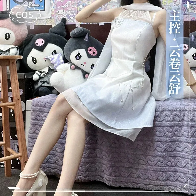 2025 yiyi لعبة الحب والفضاء العميق البطلة زين كزيفير رافاييل ملكة جمال هنتر تأثيري حلي شعر مستعار ثوب امرأة فستان أبيض مثير