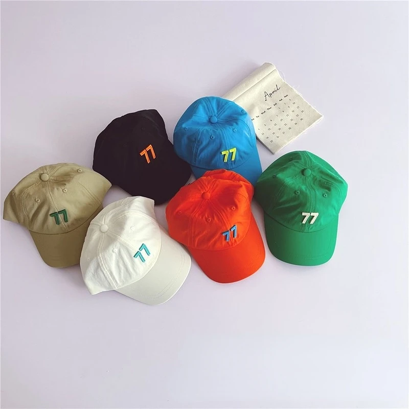 

College Children Quick-drying Peaked Hat Tide Bright Color Number 77 Embroidery Boys and Girls Sunshade Baseball Caps