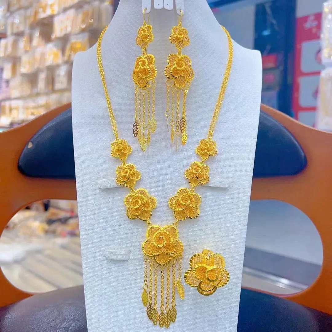 Fashion Africa Dubai France 24K Gold Plated Customized Necklace Earrings for Couples' Wedding Party Jewelry Set DD10854