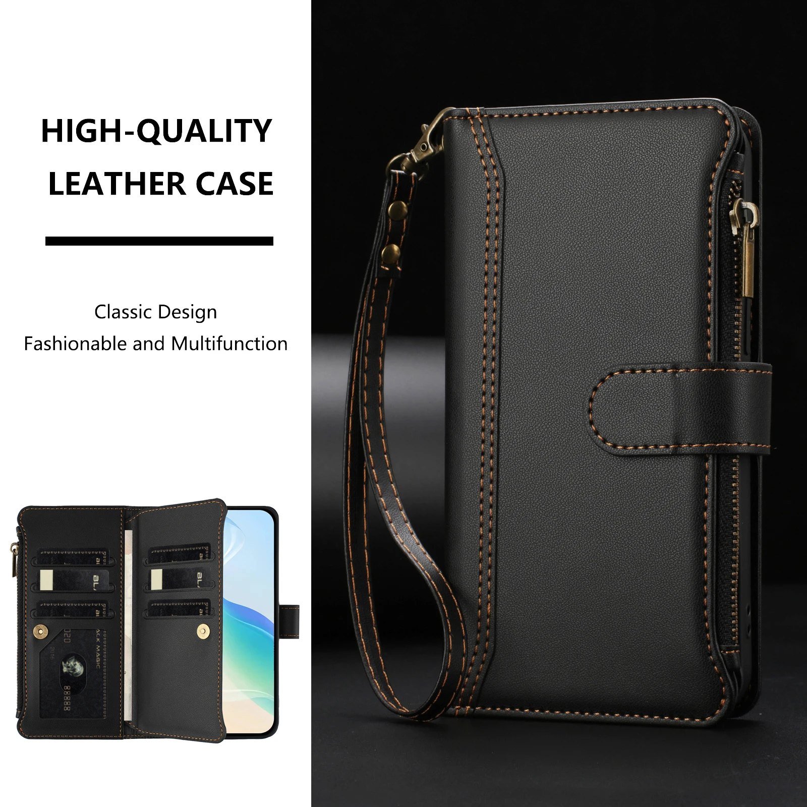 Zipper Wallet Phone Case For HMD Pulse Nokia C300 C32 C30 G400 G310 G42 X30 Magnetic 9 Card Slots Funda Book Flip Leather Cover - view 4