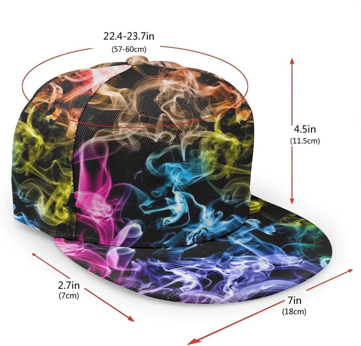 Baseball Cap Men Women - Colored Smoke Adjustable 3D Printed Snapback Flat Bill Hip Hop Hat