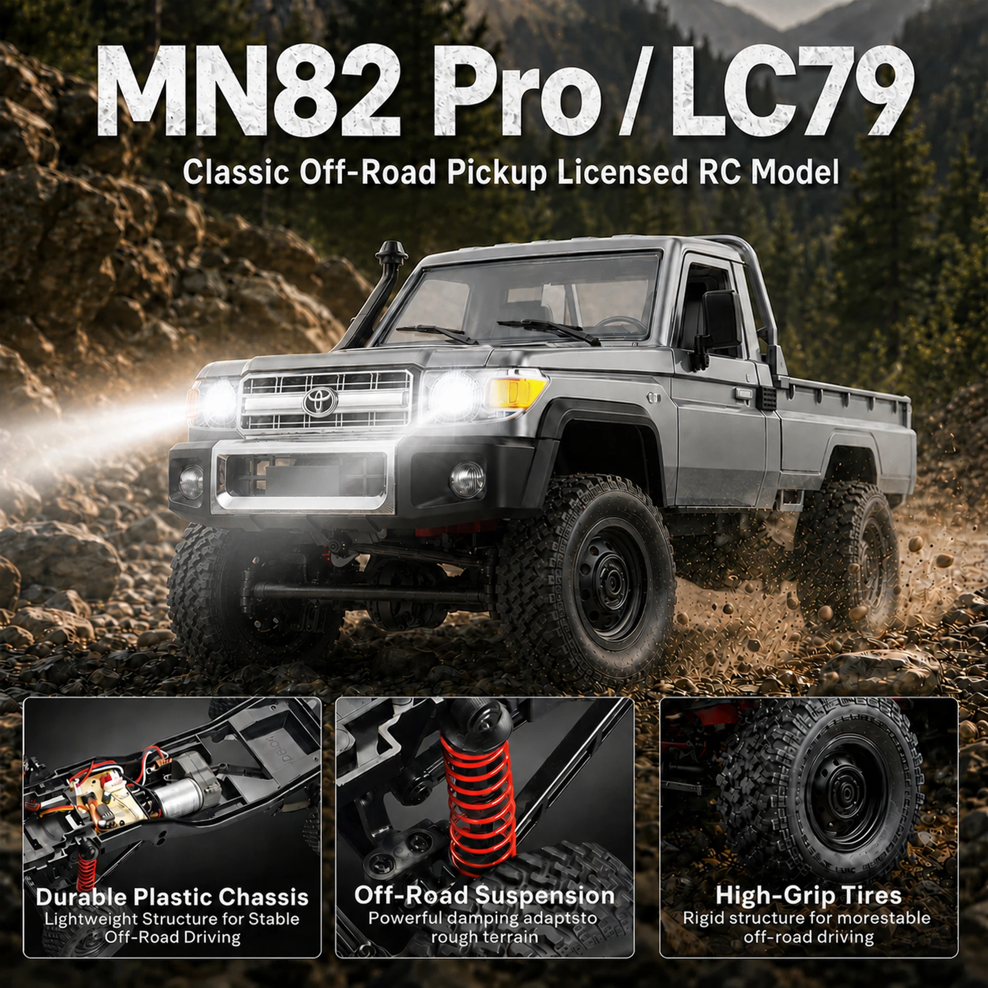 MN MODEL MN82Pro/LC79 1/12 RC Car Pickup Remote Control Truck Toys With LED 4WD Climbing Off-Road Crawler Decorative Parts