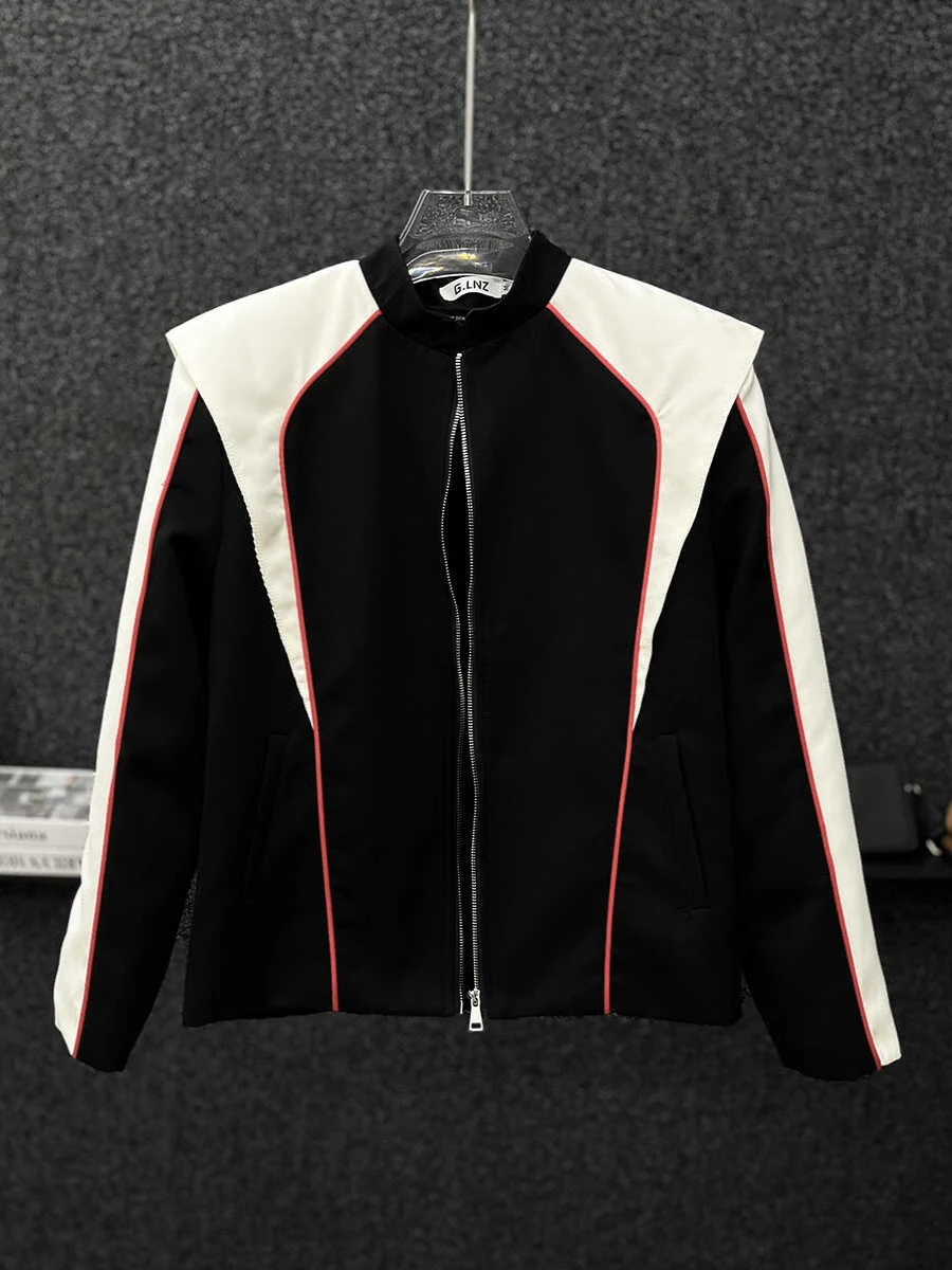 High-end Splicing Stand Collar Jackets Men's 2024 Autumn Trendy Handsome Male Versatile Locomotive Contrast Color Zipper Tops