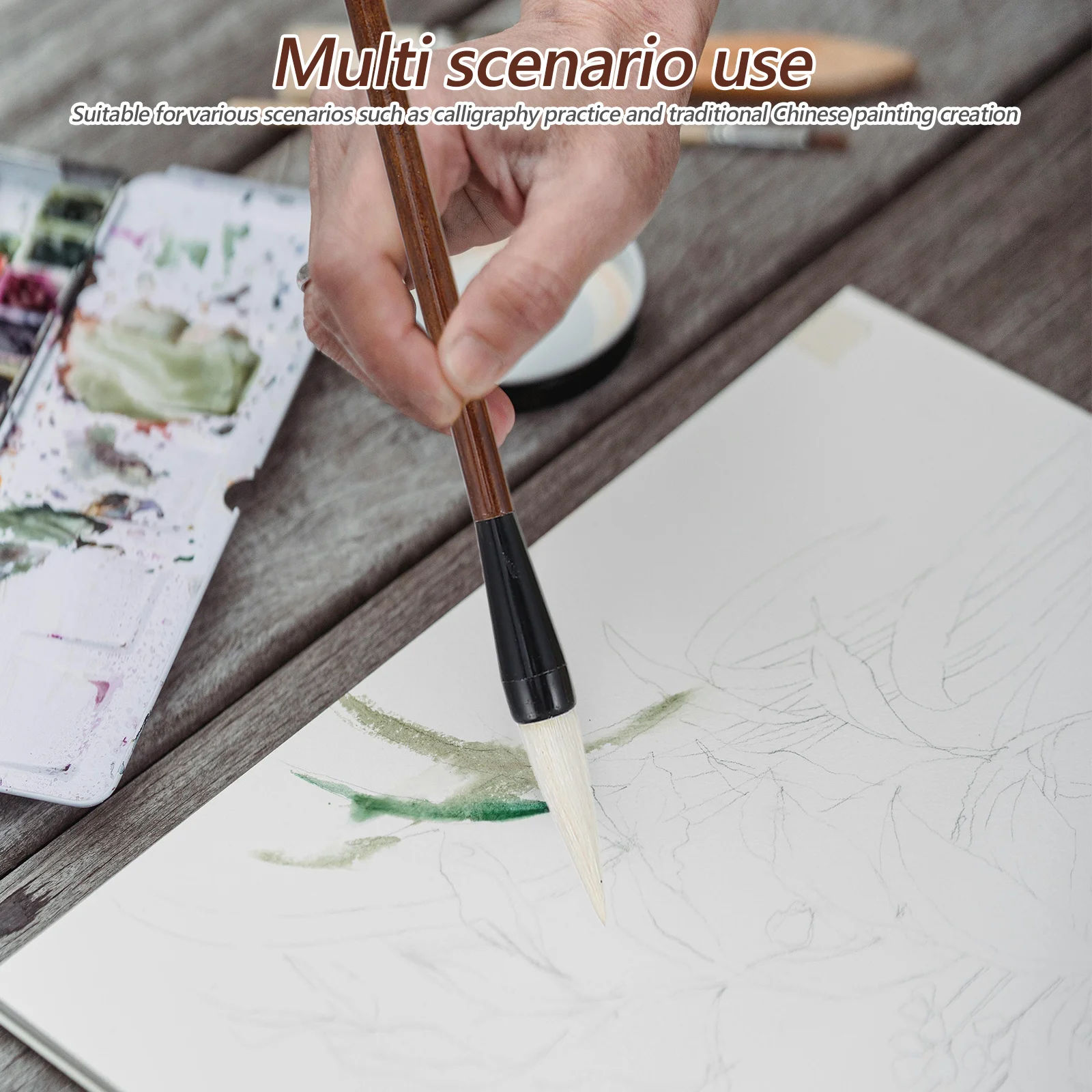 

10Pcs Chinese Calligraphy Brush Set Bamboo Handle for Beginners Watercolor Ink Painting Drawing Brush Calligraphy Supplies