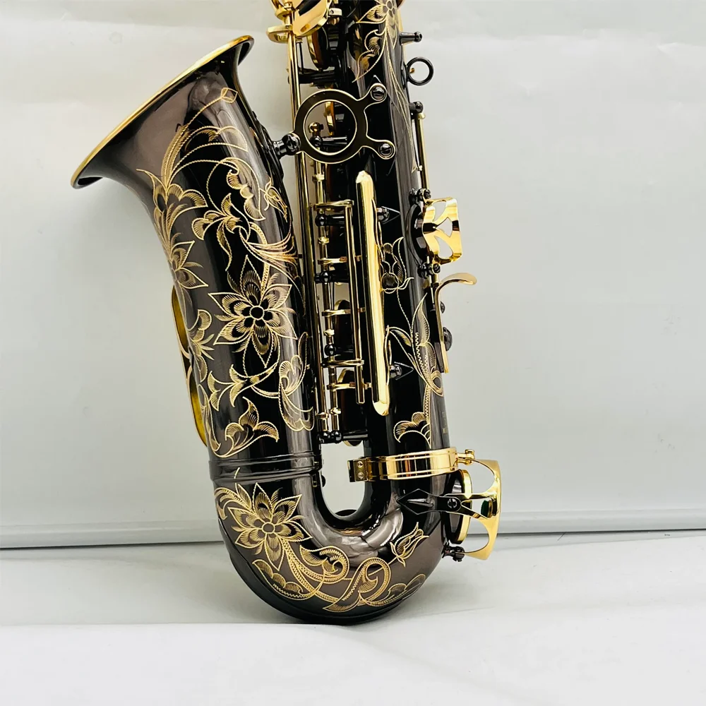 

Professional Midrange Saxophone Eb Tuner Black Nickel Plated Gold Engraved Body Professional Wooden Tube with Case Accessories