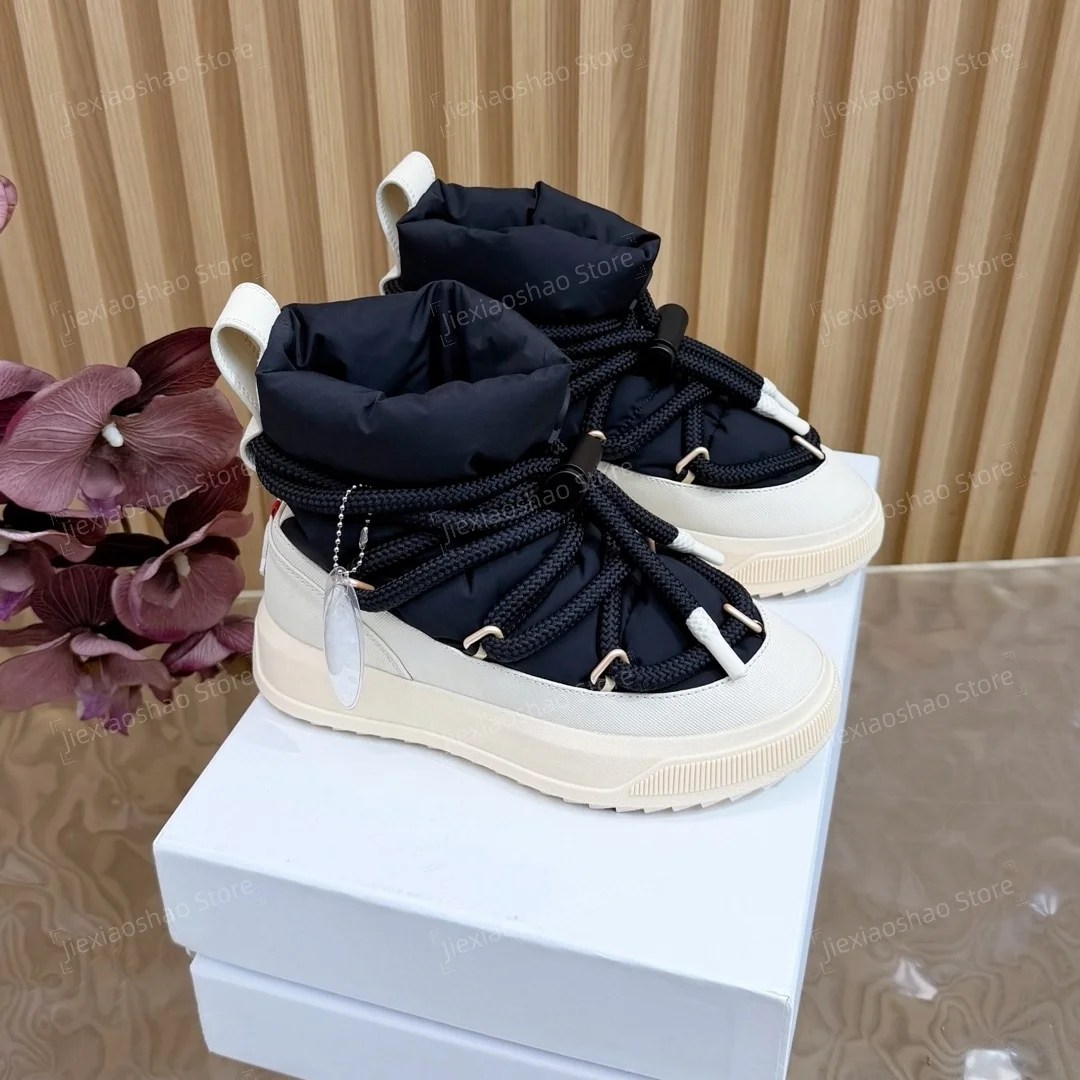 Winter Nylon Round-Toes Thick Sole Lace-Up Ankle Boots Snow Boots Chelsea Boots Pink Color Exclusive Lazy Zapatos De Mujer