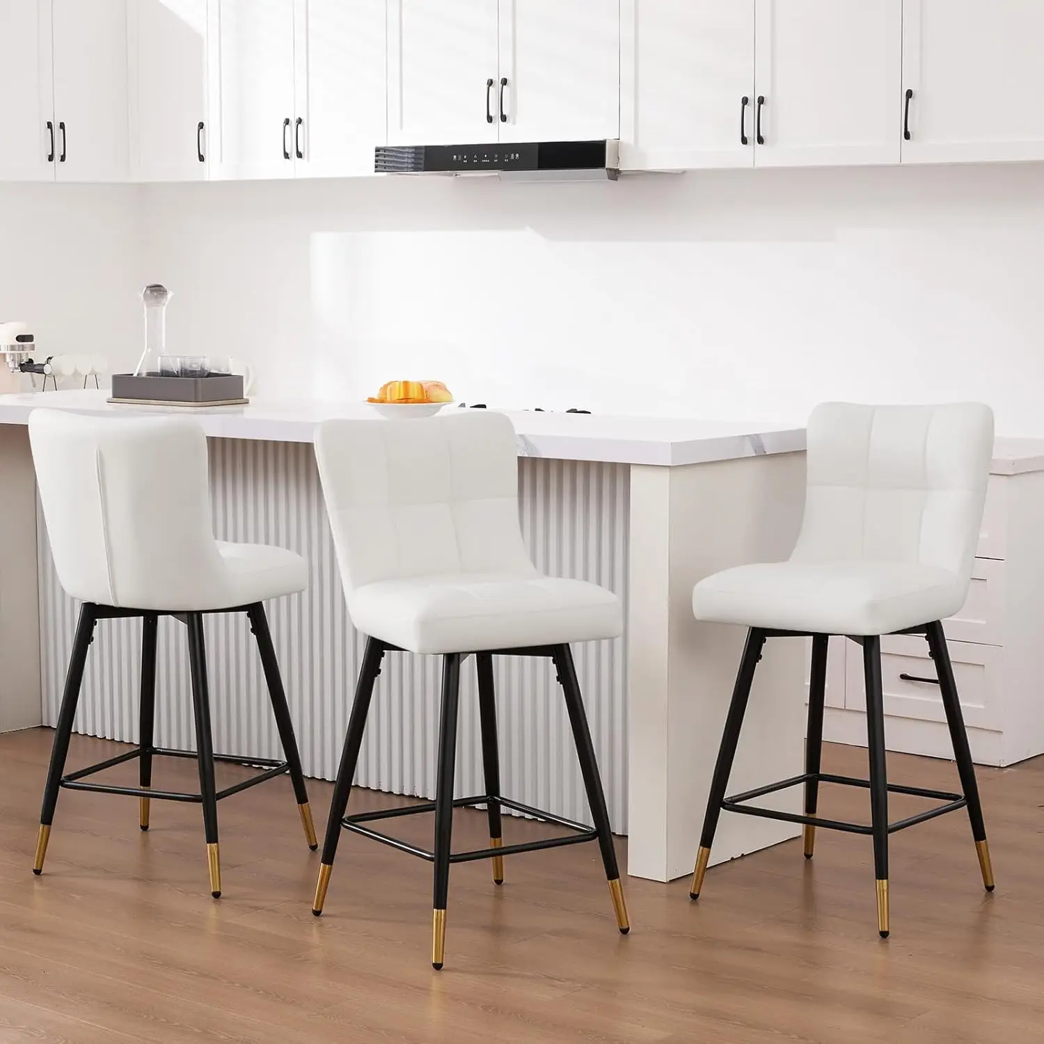 

26" Swivel Counter Height Bar Stools Set of 3, Modern Faux Leather Upholstered Barstools with Back, 26 Inch Seat, Customized