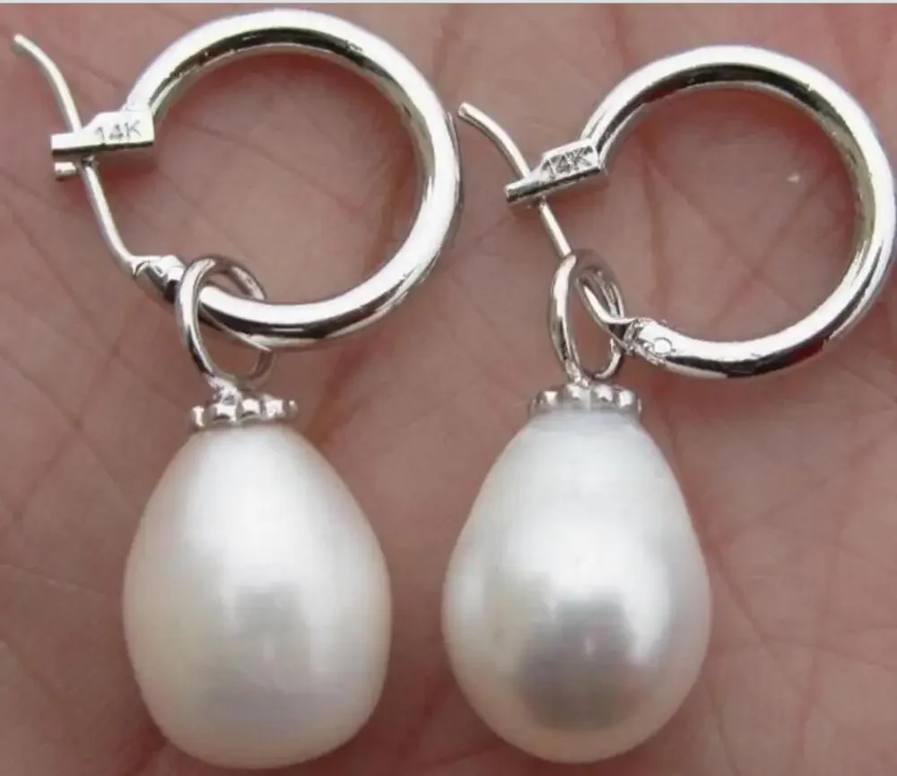 

huge a pair of baroque 12-13mm south sea white pearl earring 14K/20