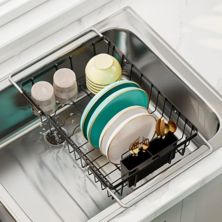 

Expandable in The Sinks Small Dish Drying Rack with Drying Tray Utensil Holder Over The Sink Stainless Steel Dish Drainer for K