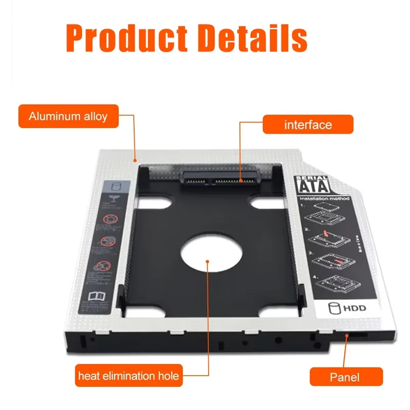9.5 12.7mm HDD 캐디 SATA 3.0 2.5인치 SSD 케이스 하드 디스크 드라이브 어댑터 노트북 CD DVD-ROM Optibay