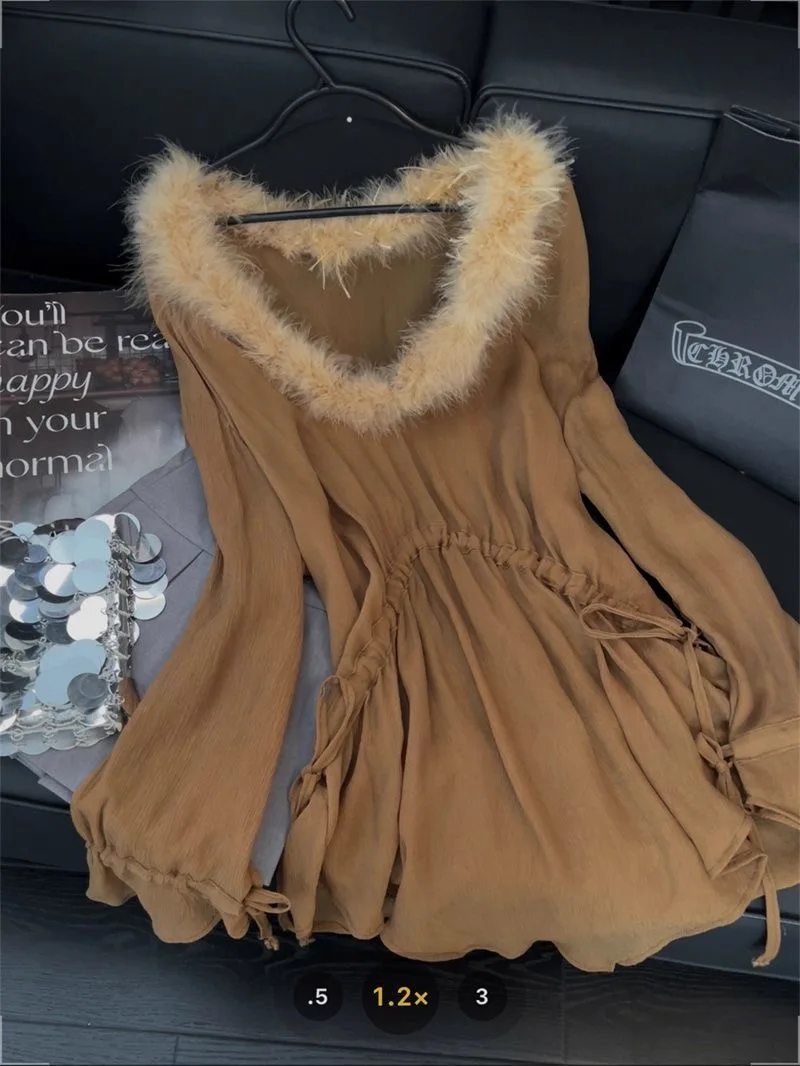 

Женская блузка с низким круглым вырезом, плиссированной талией, коротким рукавом, в корейском стиле, осенняя коллекция