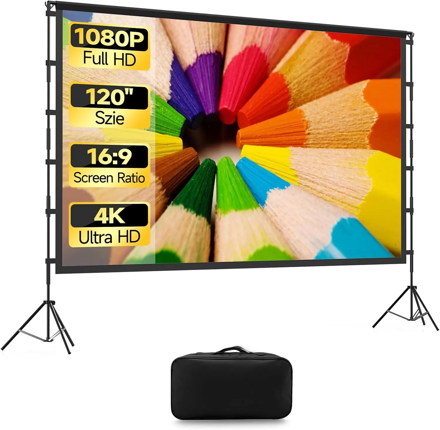 

120' Foldable Outdoor Projector Screen with Stand & Carrying Bag for Home Theater, Office, Classroom, Party, Games
