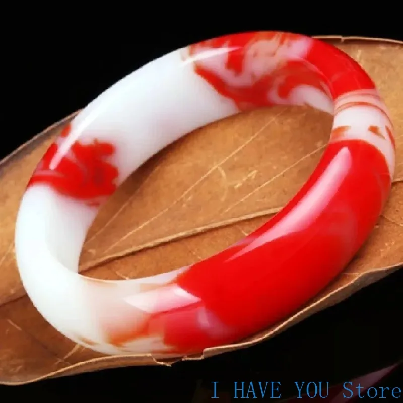 

Natural Authentic Jade Bracelet Hetian Jade Blood Floating Flower Gobi Jade Bracelet Hand-Carved Emerald Bangles Party Gift