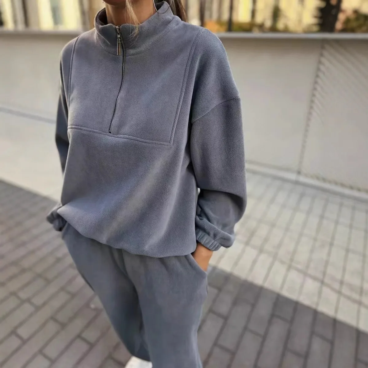 

Fashion Sweatshirt Set 2025 New Style Zipper Half-Placket Pullover Hoodie with Long Pants Sports Two-Piece Set for Women