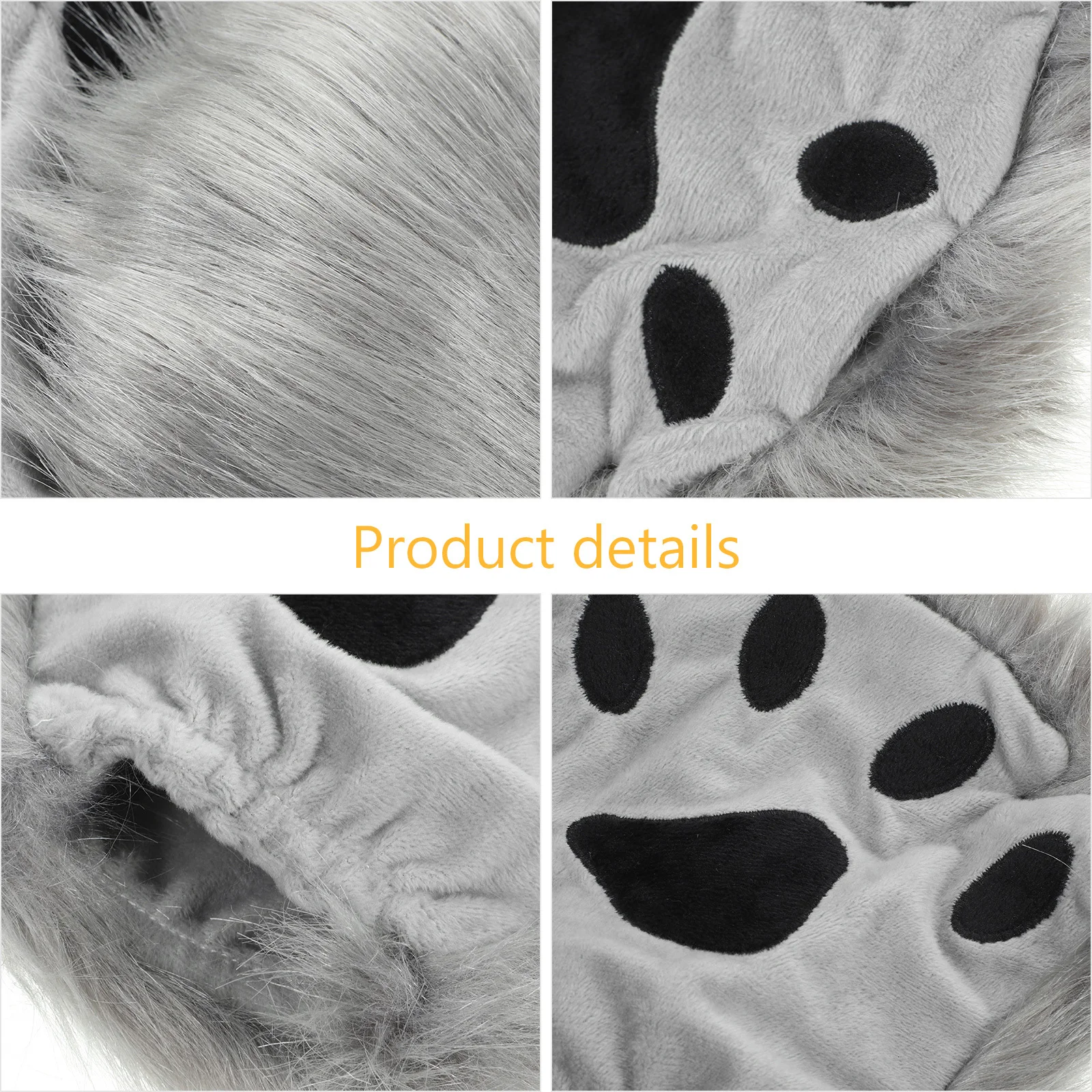 

Grey Winter Animal Gloves Half Finger Mittens Warm Cloth Halloween Paws Gloves for Cosplay and Daily Use Faux Mitten
