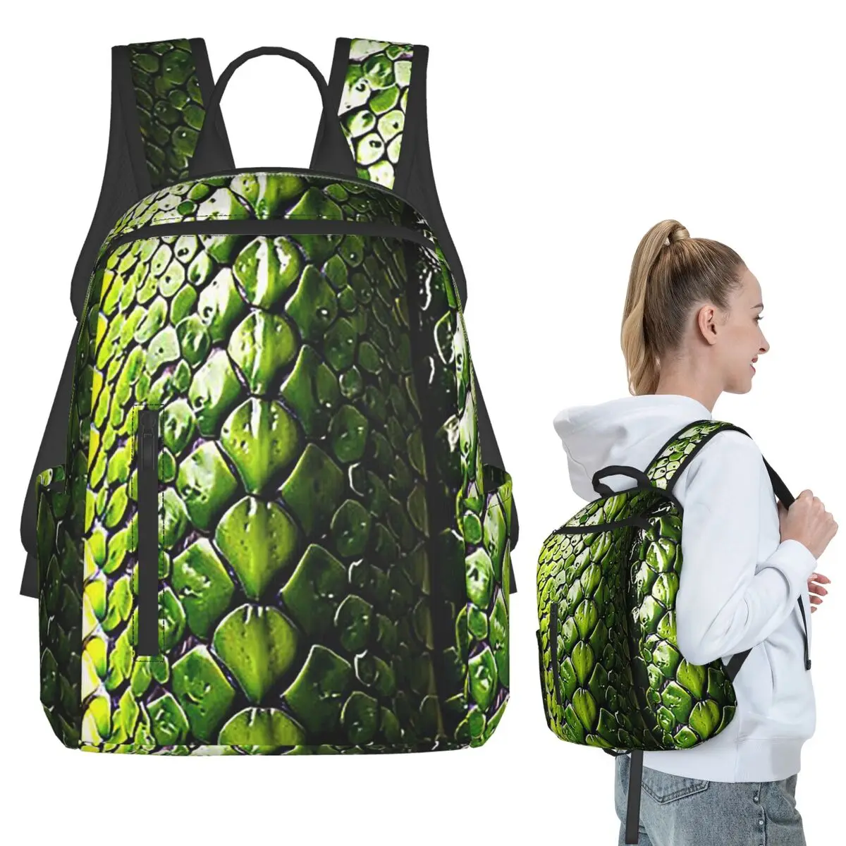 

Модный рюкзак с принтом змеиной кожи (зеленый, змеиный, змееподобный), школьный ранец для детей, сумка для ноутбука, наплечная сумка для мужчин и женщин