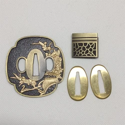 Nice Alloy Carved Flower Tsuba Hand Guard Habaki Brass Seppas Fittings For Japanese Sword Samurai Katana Accessories