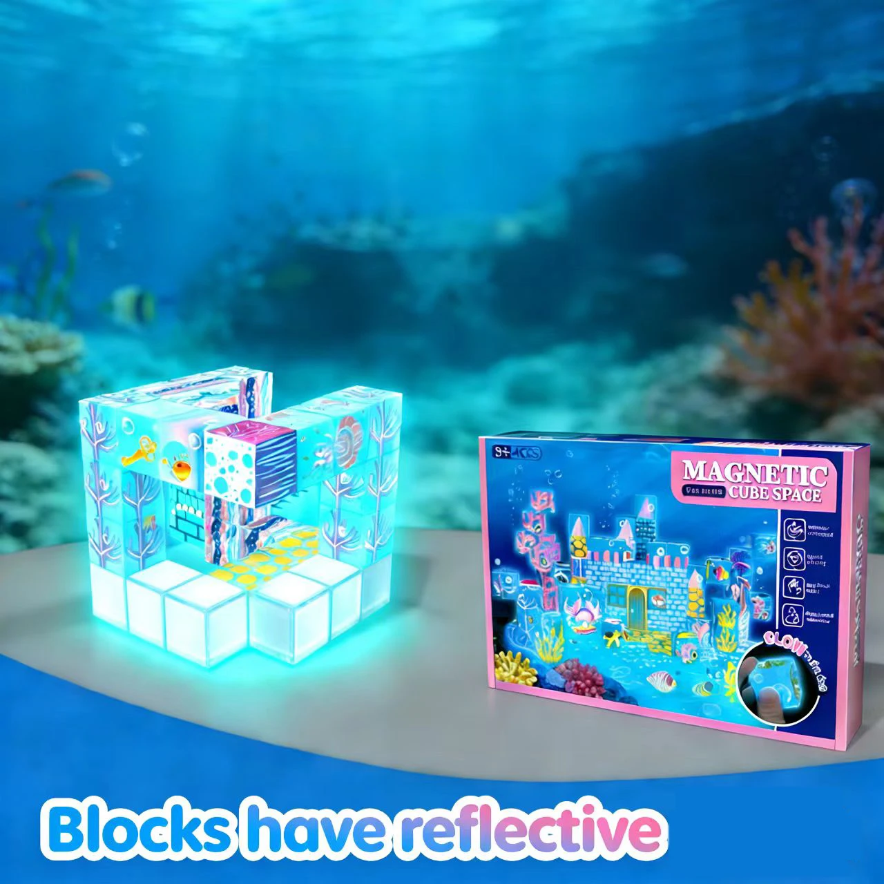 Blocchi di costruzione a cubo magnetico luminoso - Giocattolo magnetico fai-da-te per bambini - Giocattolo di assemblaggio con magnete forte - Regalo di compleanno