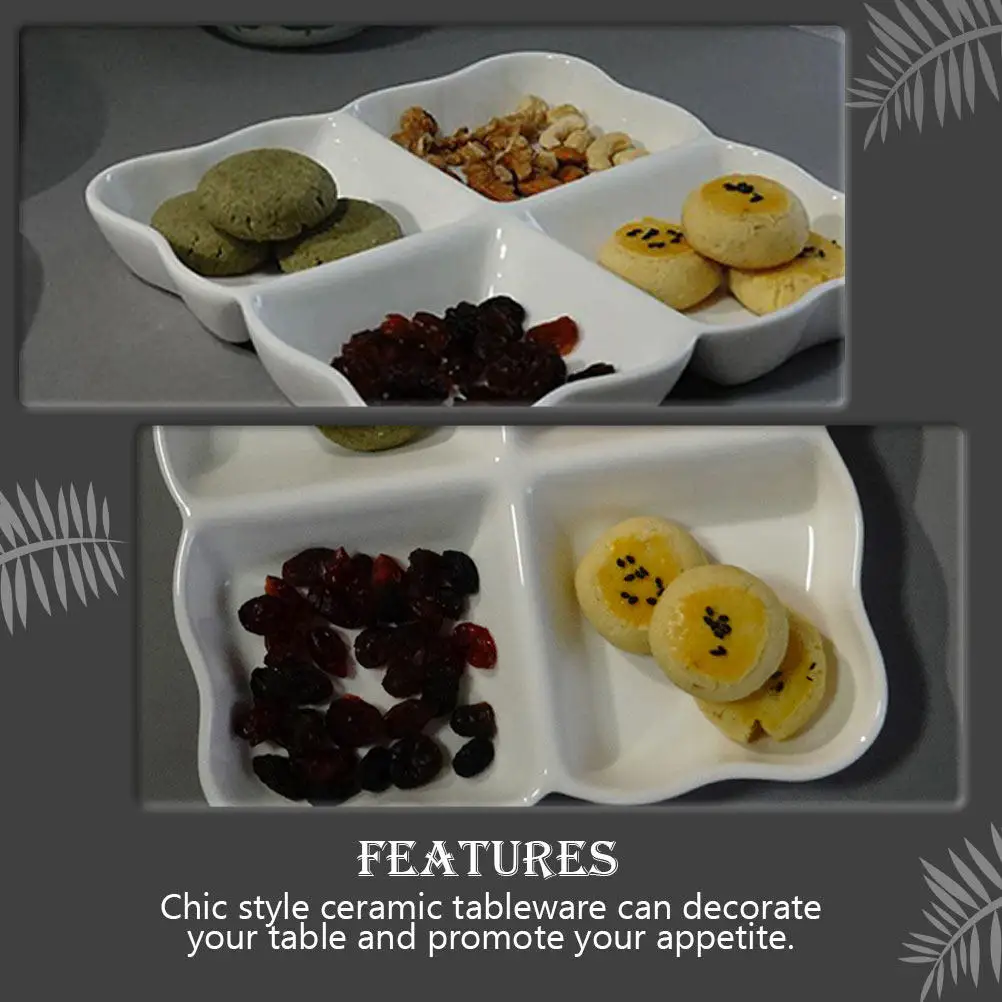 4-Compartment Ceramic Snack Dish Fruit Serving Tray Dessert Plate Divided Food Holder Japanese Style Tableware Chic Appetizer - view 6