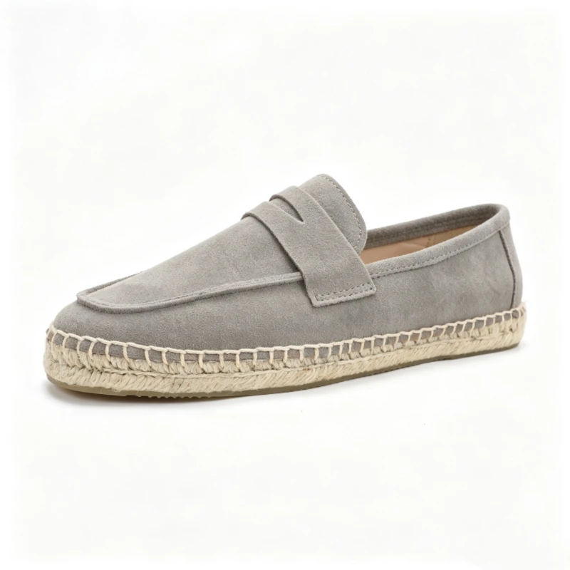 Unisex Suede Loafers Espadrille Jute Sole Slip‑on Flat Shoes Men Women Casual Daily Walking Footwear