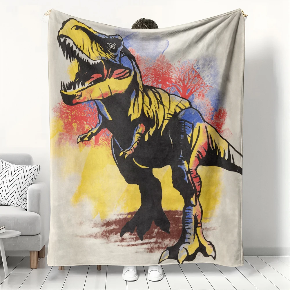 

Флисовое одеяло с изображением динозавра в стиле поп-арт T-Rex, яркий доисторический принт, уютный плед для декора комнаты Dino Lover и смелый детский космический подарок