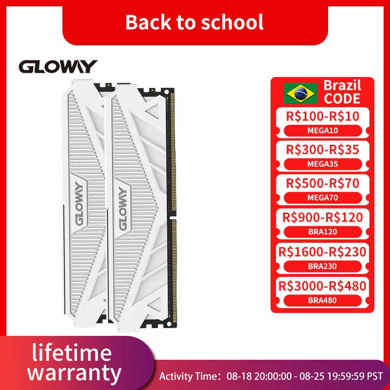 Gloway 컴퓨터용 데스크탑 방열판 메모리, RAM DDR4, 3200mhz, 16GB, 8GB, 3600mhz