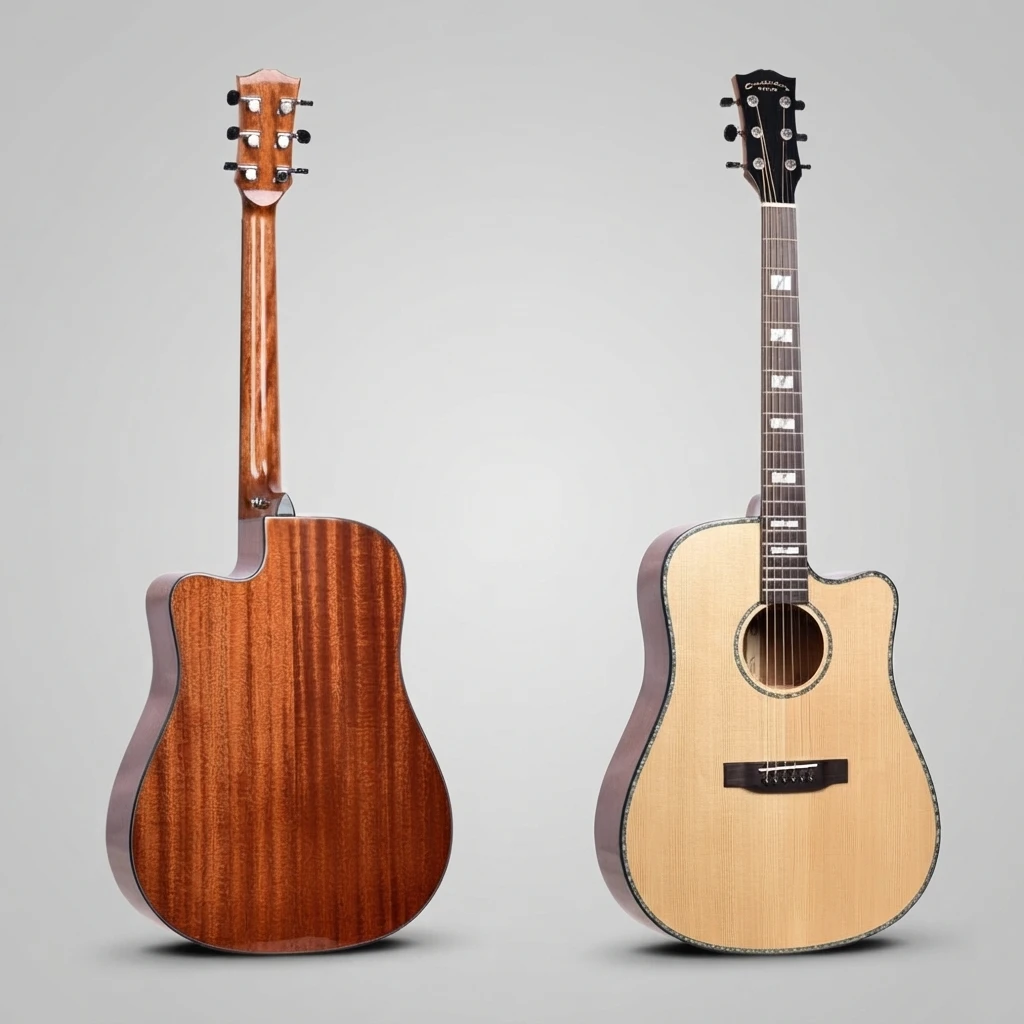Dreadnought Cutaway Acoustic Folk Guitar,Solid Spruce Top,Shell Inlay Fret Markers,Rosewood Fretboard, For Guitar Learners
