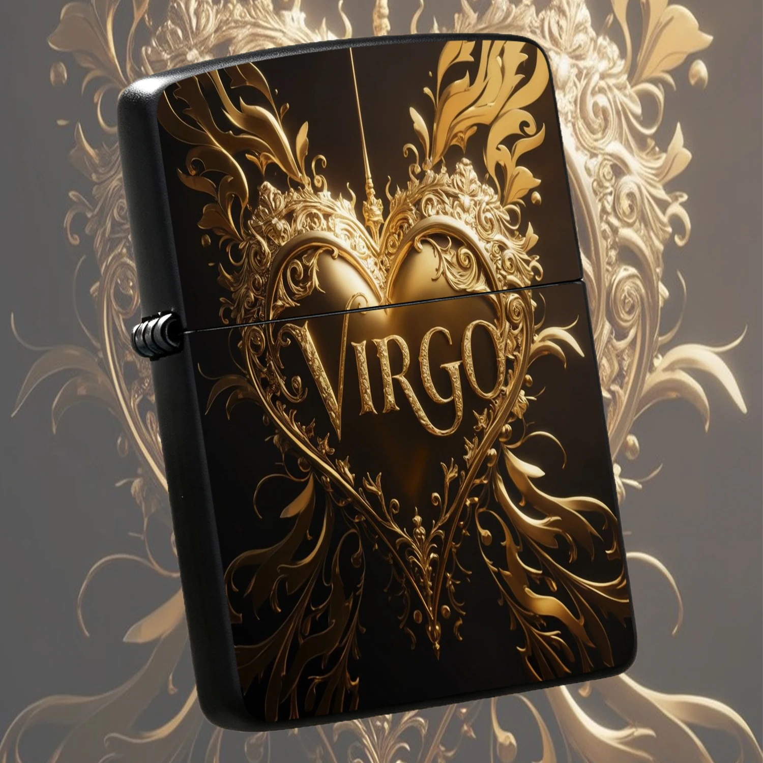 Exquisite Gilded Baroque Virgo Themed Portable Lighter, Luxurious Ornate Carved Craftsmanship, Smooth Sturdy Texture, Ideal For Daily Use, Outdoor Trips, Lighting Candles, Aromatherapy, Unique Stylish Practical Gift For Virgo Friends And Fa
