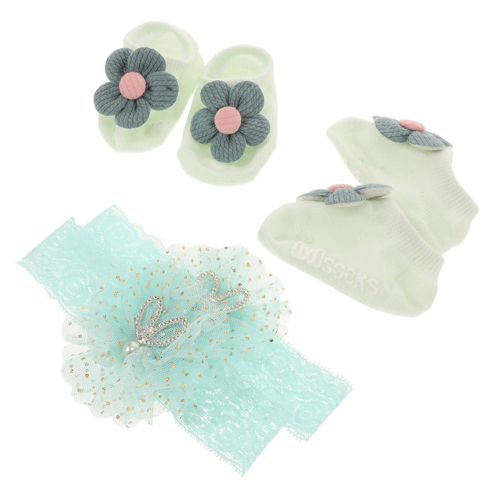 

Комплект из 2 детских носков с повязкой на голову, аксессуары для волос для новорожденных, милые повязки на голову с цветами для девочек, мягкие, теплые, прочные, детские цветочные