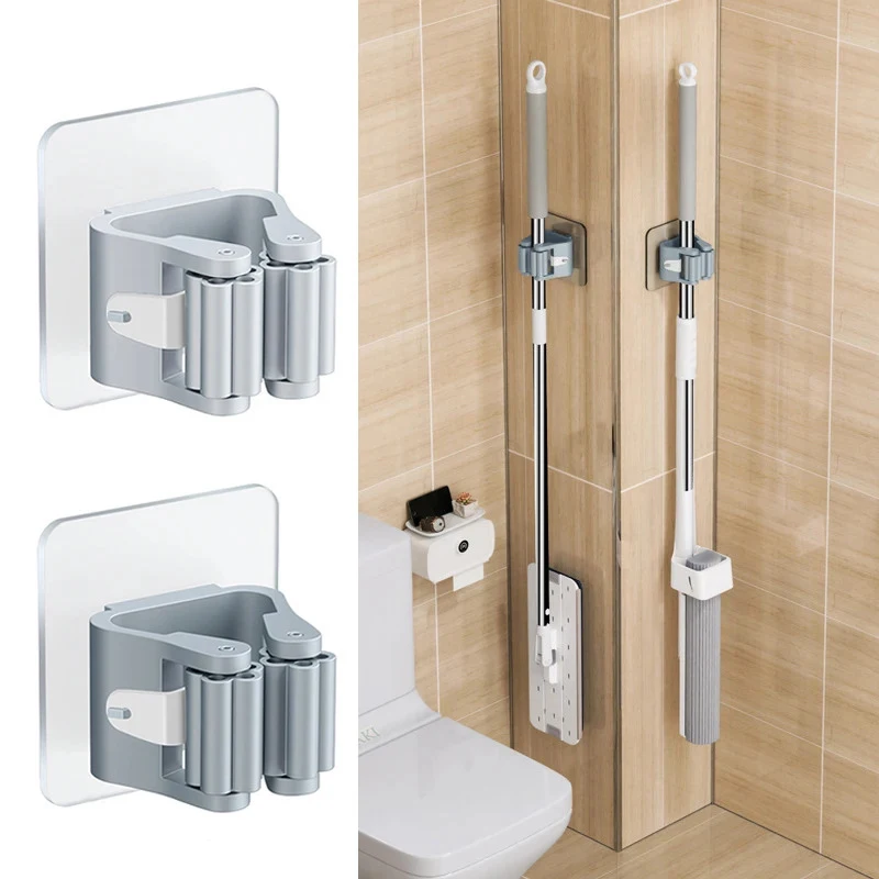 Waterproof Mop And Broom Organization Rack Wall-Mounted Suction Cup Traceless Clip for Bathroom Kitchen Cleaning Tools Storage