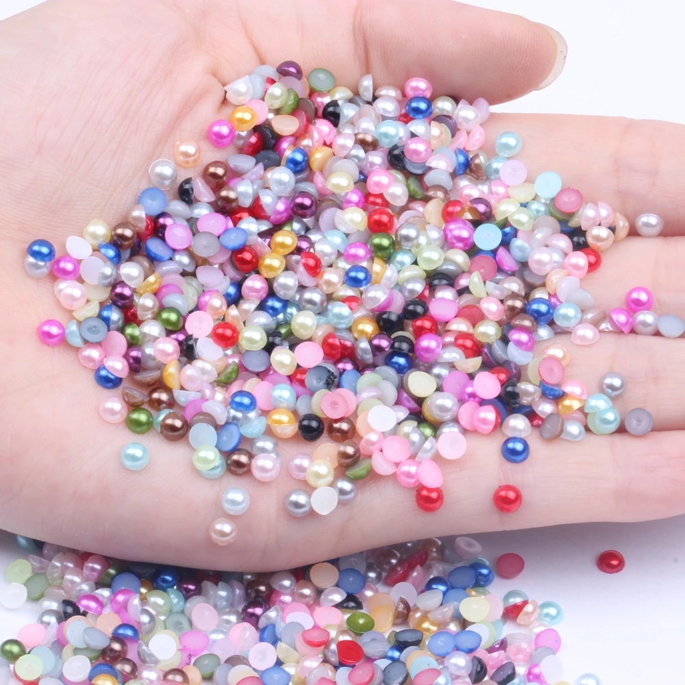 

1000pcs 4mm Half Round Pearls Many Colors Flatback Glue On Crafts Resin Beads For Nails Art DIY Scrapbooking Decorations