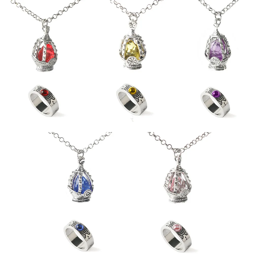 Anime Puella Magi Madoka Magica Cosplay Necklace Kaname Madoka Miki Sayaka Soul Gem Pendant Necklace Ring Set Fashion Jewelry