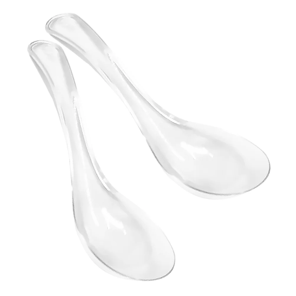 2 Pcs Glass Spoon Dessert Spoons Soup Household Hand-Pulled Noodle Small Breakfast