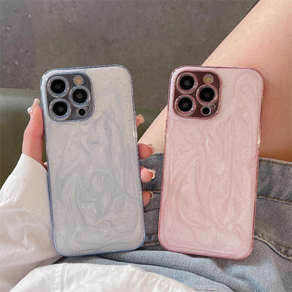 

Luxury Electroplated Pink Blue Glitter Gradation Phone Case For iPhone 11 12 13 14 Plus 16 15 Pro Max Bumper Soft Cases Cover