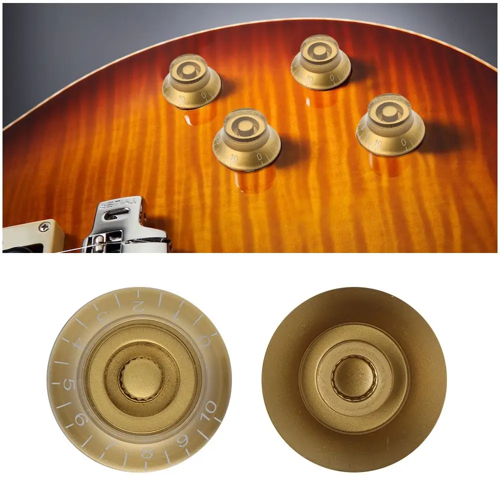 Electric Guitar Bass Volume Knob Hat Shape Speed Tuning Control Gold with White Numbers Plastic Switch For Les Paul LP