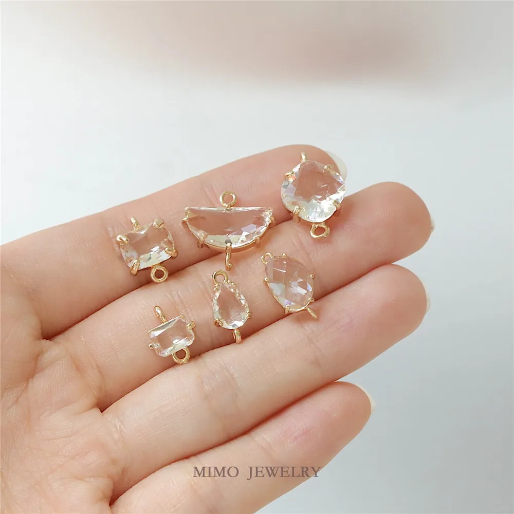 Copper-plated Gold Special-shaped Irregular Transparent Rare Earth Glass Double Hanging Pendant DIY Handmade Charm Accessories