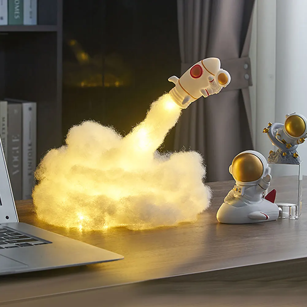 3D Printed Rocket Lamp LED Colorful Clouds Astronaut Lamp With USB Rechargeable Kids Home Decoration Night Light Creative Gift