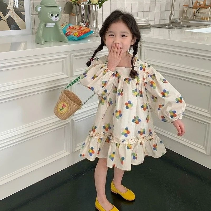 Girls' Dress Spring Autumn 2026 New Children's Spring and Autumn Cotton Stylish Princess Baby Girl Floral Dress