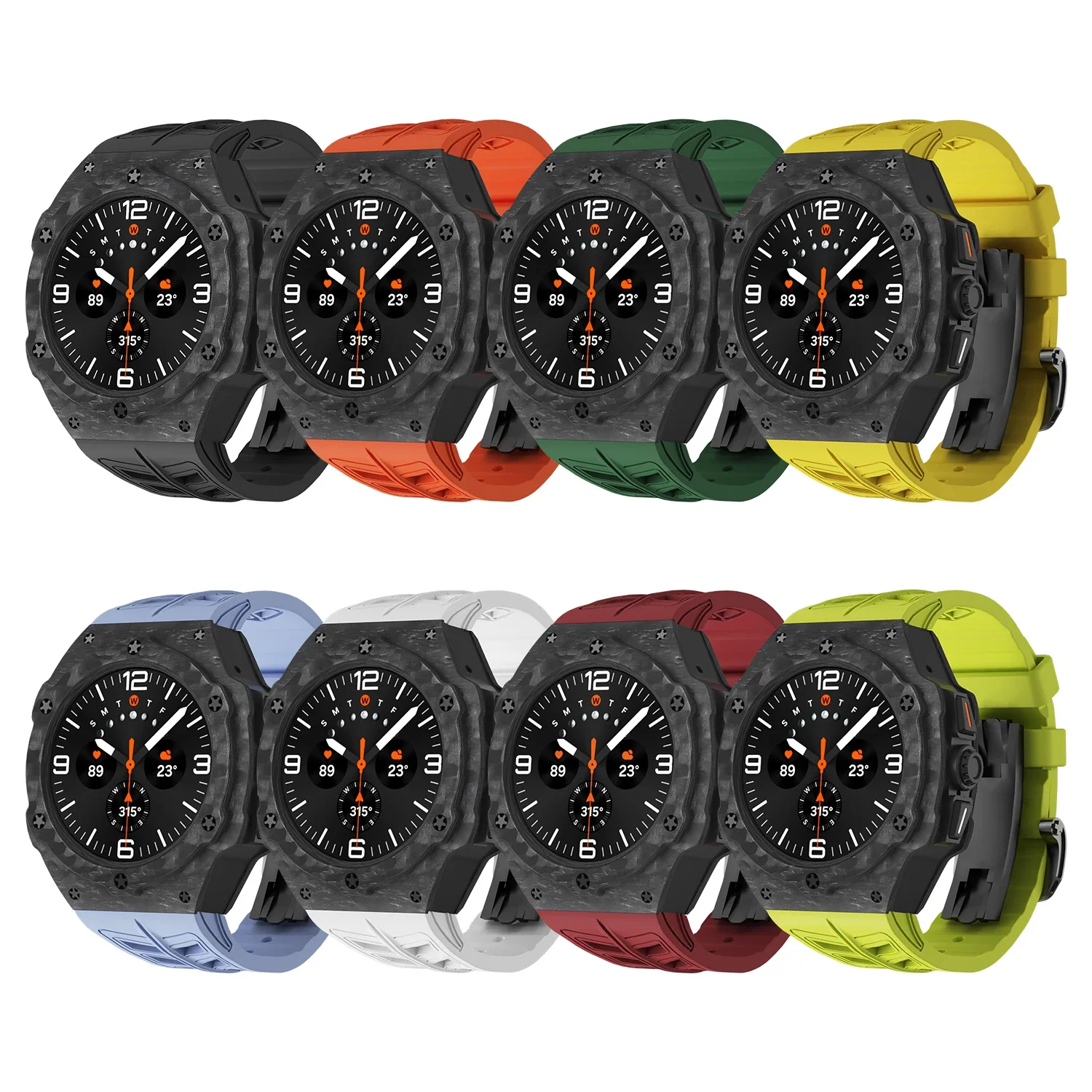 For Samsung Galaxy Watch 7 Ultra 47mm Luxury Carbon fiber case mod kit fluororubber smart band strap for Samsung 7 Ultra 47MM