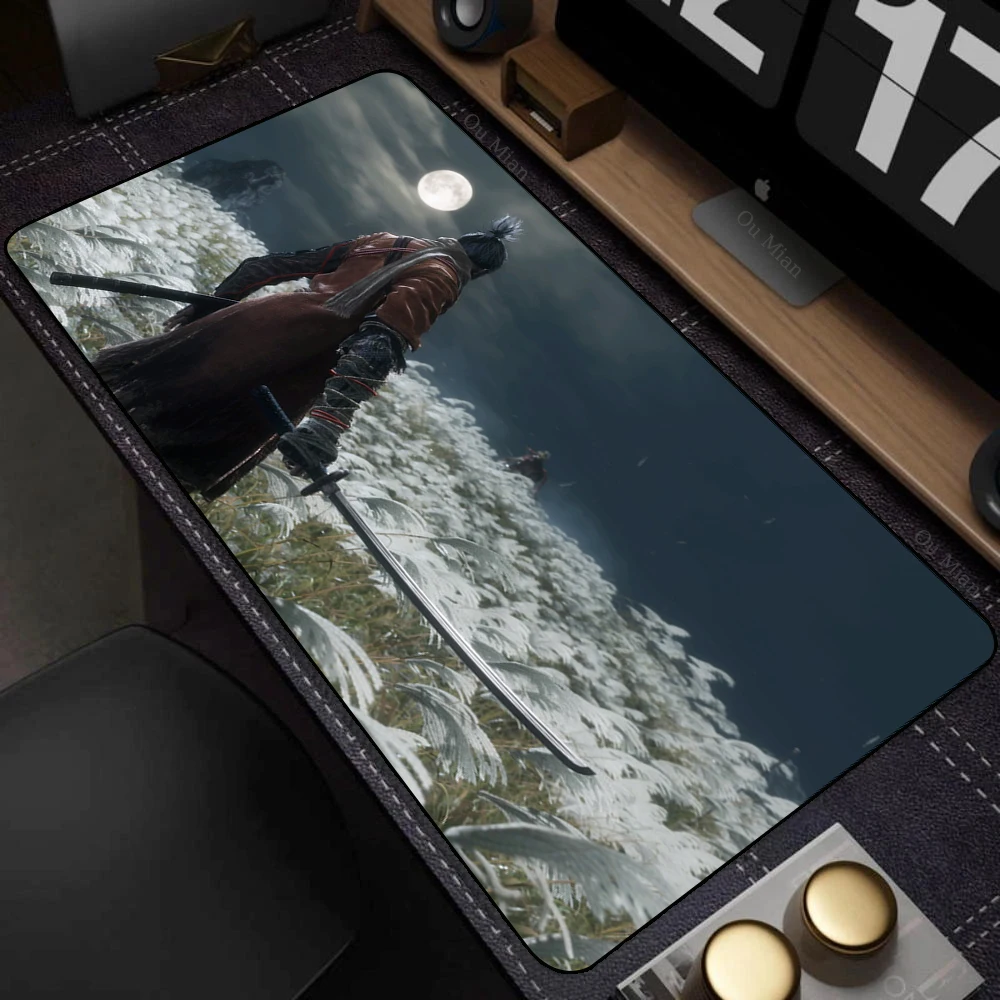 Large Sekiro Cloth Surface Mouse Pad with Non-Slip Rubber Base Mats Stitched Edge Waterproof Portable Mouse Mat for Gamer & Work