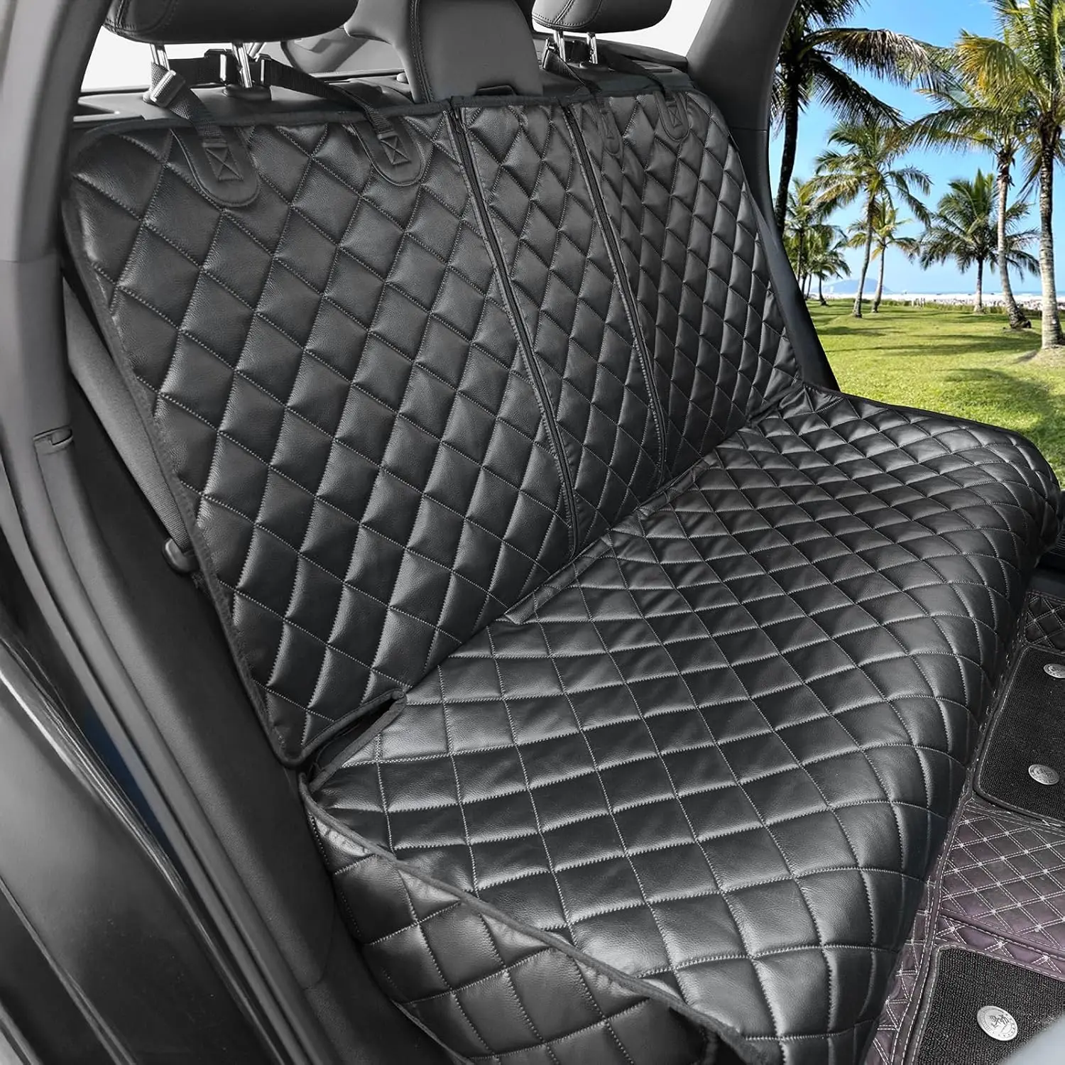 

Waterproof Dog Car Seat Cover, Non-Slip PU Leather Protector for Back Seats, Universal Fit Most Vehicles