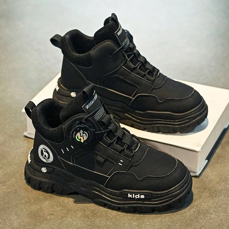Kids High Top Boots Waterproof Leather School Shoes Warm Fleece Lined Casual Winter Ankle Boots for Boys Girls Short Boots