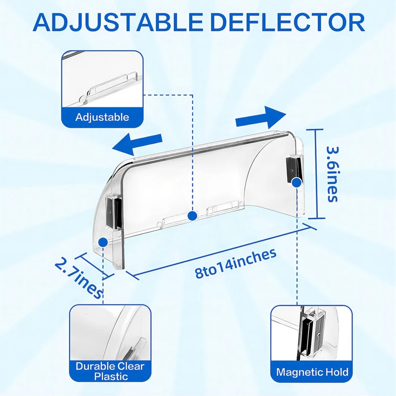 New Adjustable Magnetic Air Deflector Easy Adjust Between 8-14In For Floor Registers, Vents, Sidewall Floor Vent Deflector