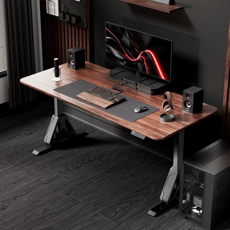 Gaming table double motor black walnut solid wood whole board lifting computer table