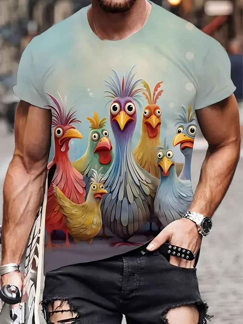 Summer Funny Men's T Shirt Cartoon Animal Print Casual Short Sleeve Pullover Fashion T-shirts Outdoor Male Overszied Clothing image 2