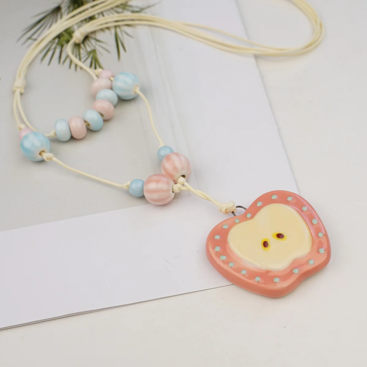 Jingdezhen Ceramic Red Apple Necklace Handmade Woven Beaded Sweater Chain Beads Boho Pendant Jewelry for Women Wholesale Bulk