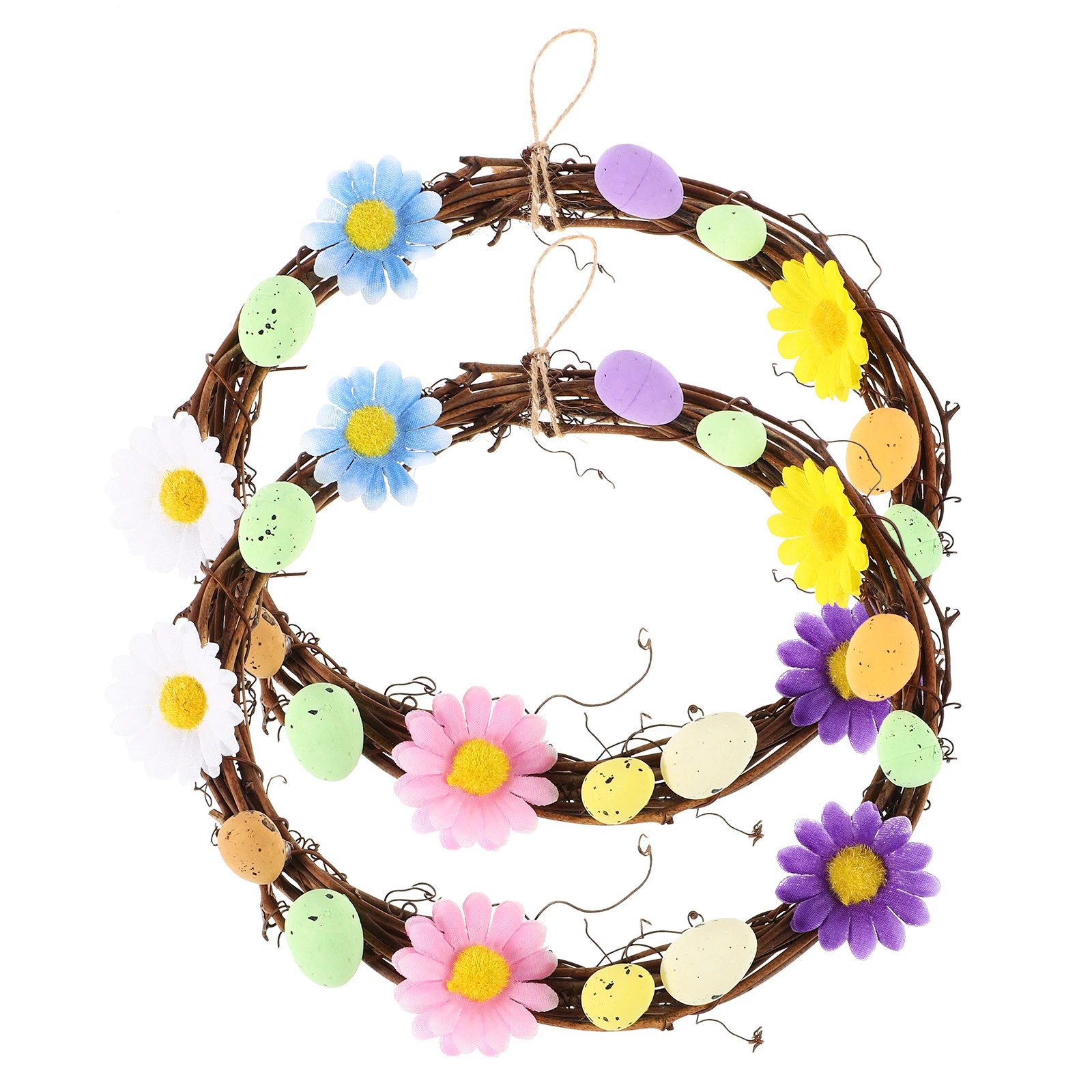 

2pcs Rattan Wreaths Easter Day Decorations Spring Eggs Front Door Wreath Hanging Decoration Rustic Farmhouse Style Wreaths