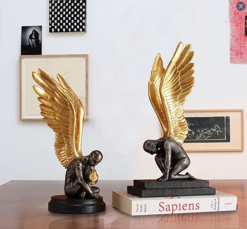 Nordic Knee Hugging Prayer Angel Resin Sculpture Ornaments Home Study Room Porch Figurines Decoration Store Cabinet Accessories