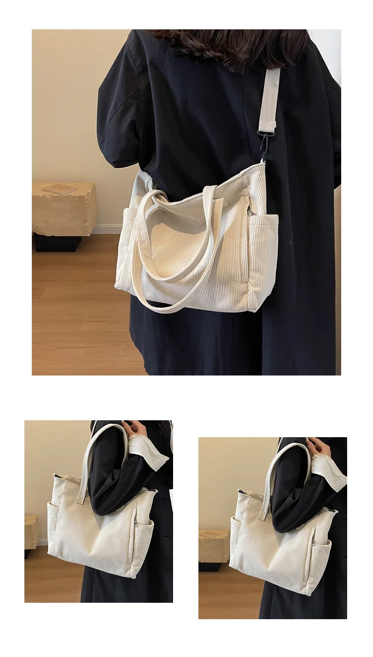 Neue Damen-Umhängetasche aus Cord, große Kapazität, Pendler-Tasche für Arbeit, Uni, tägliche Nutzung, Handtasche, Umhängetasche – Detail 11