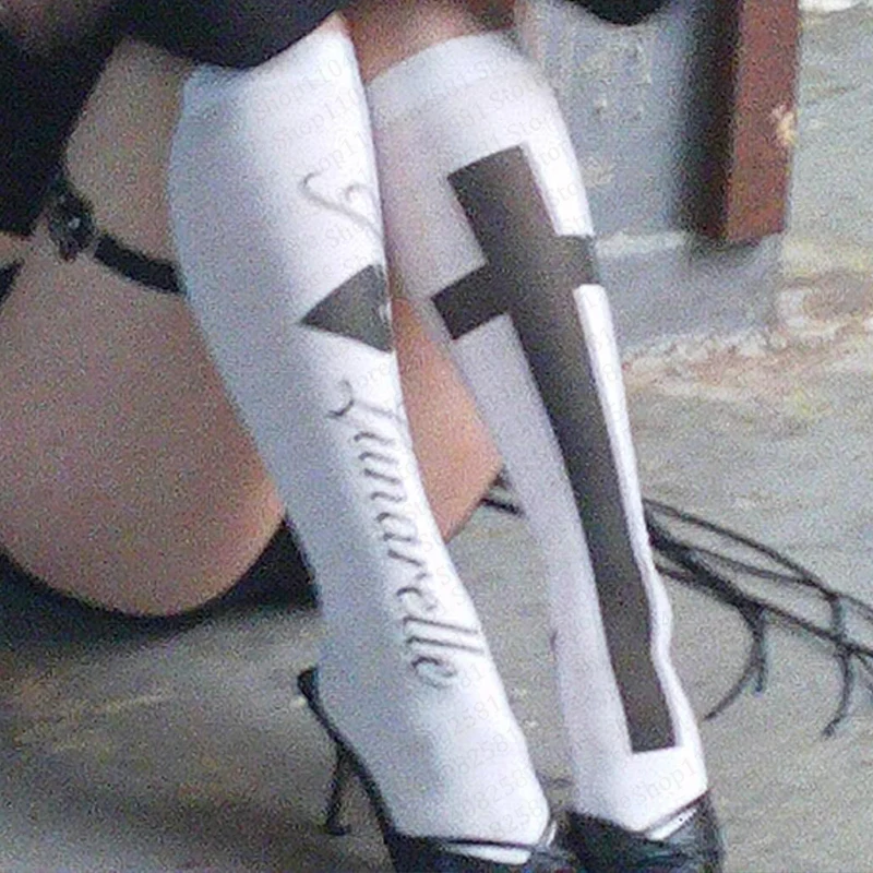 

White Gothic retro fashion printed long socks Harajuku slim fit knee high socks Y2K style cosplay cute emo fashion socks Kawaii